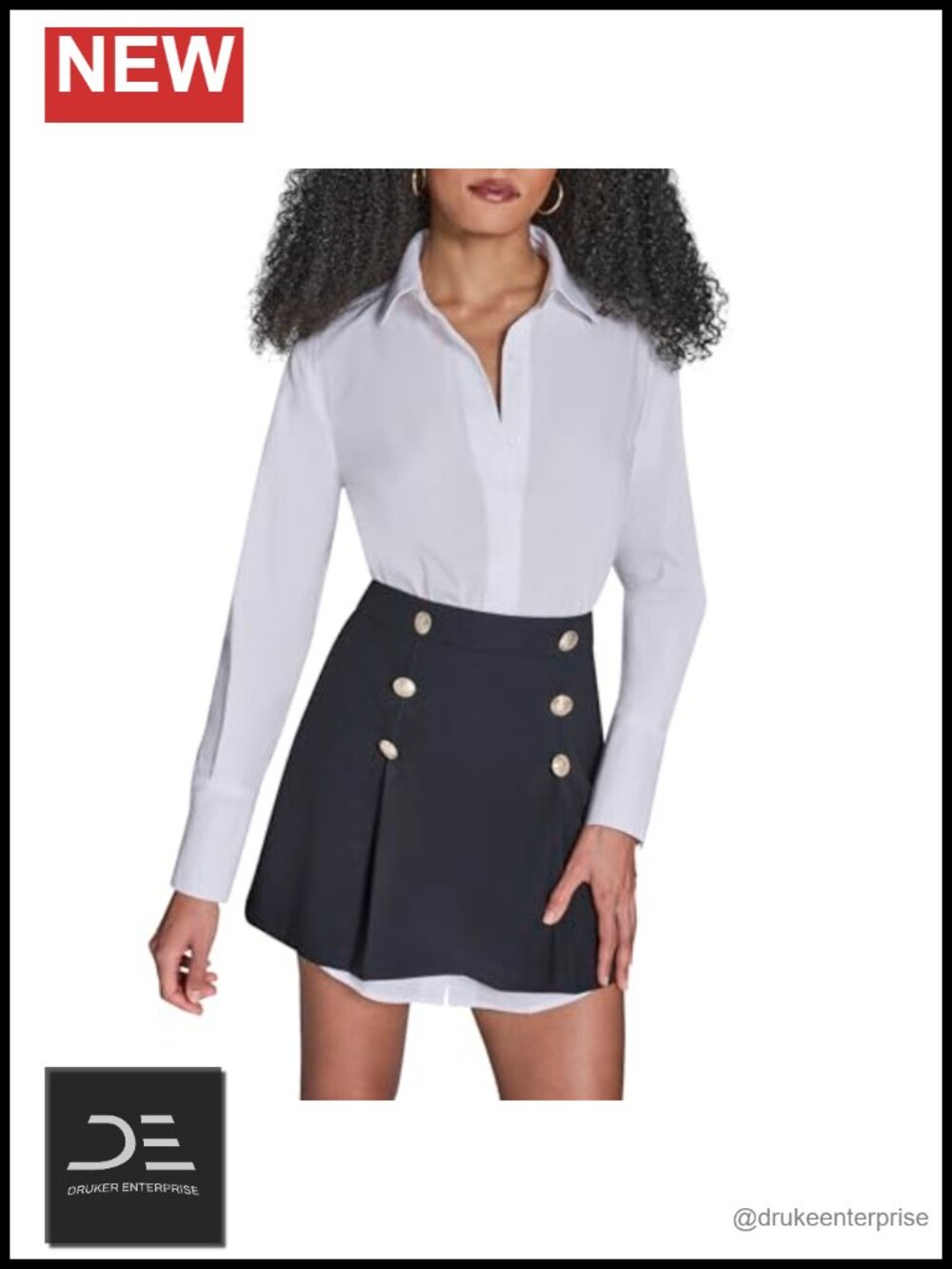 Woven Collar Mixed Media Button Detail Dress Long Sleeve Casual Sheath